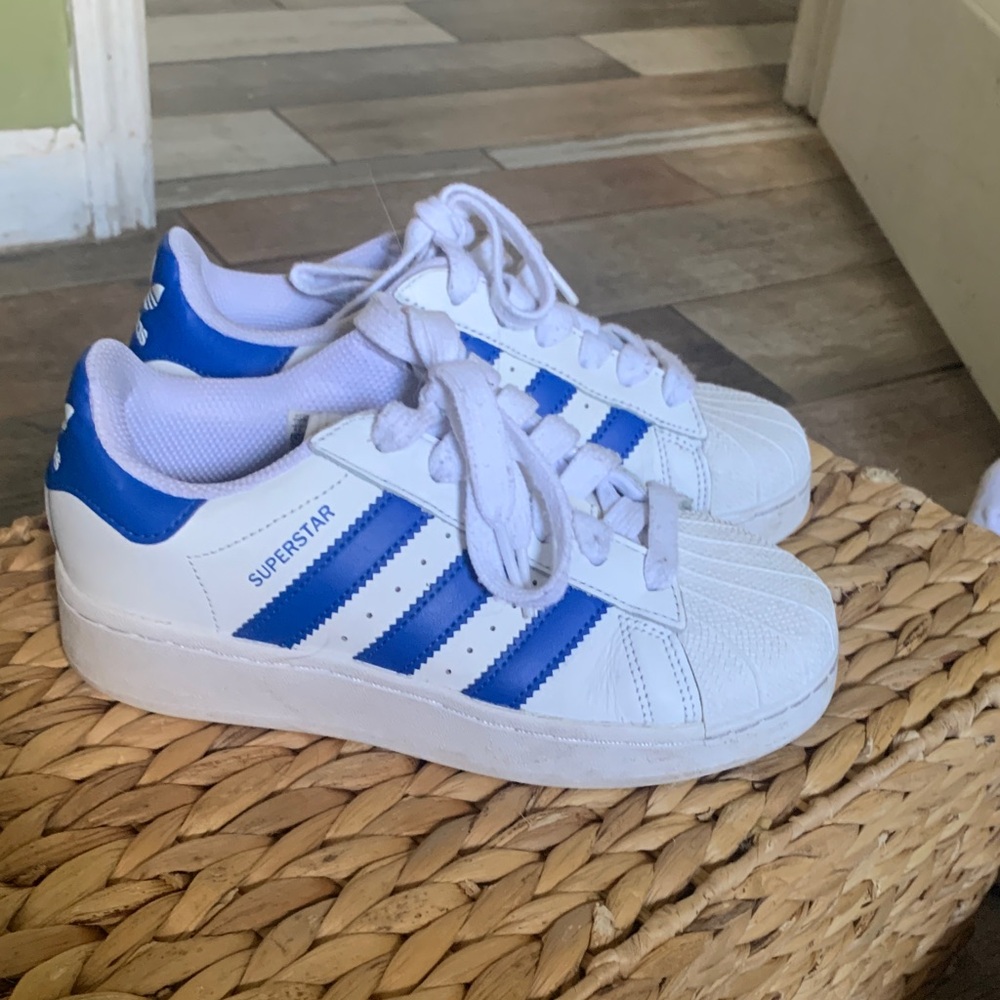 White and Blue Superstar Sneakers